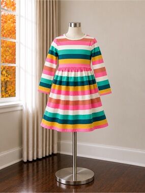 Girls Multicolor Stripe Long-Sleeve Knit Dress